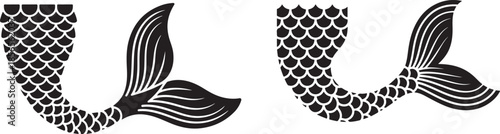 Mermaid tail silhouette with scales and elegant fin underwater fantasy creature element for beach art
