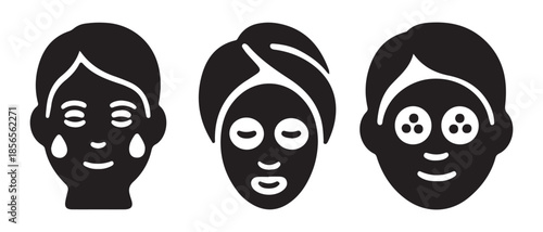 Facial skincare icons showing different beauty treatments and routines.