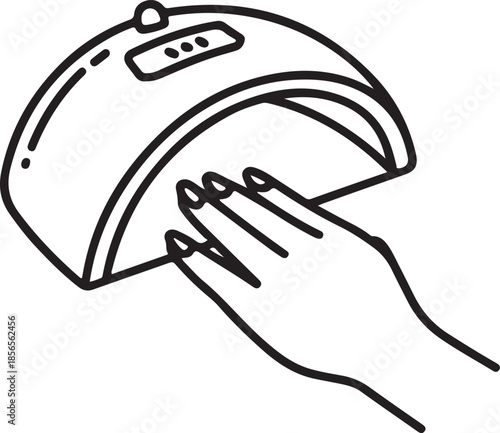 Hand under UV nail lamp on transparent background manicure salon beauty treatment