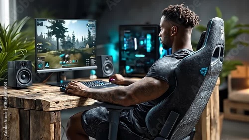 A man sitting at a desk using a computer