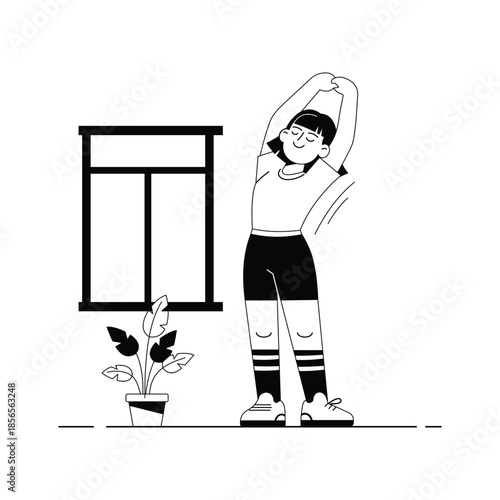 Glyph vector illustration of a woman doing stretching exercises before fitness training