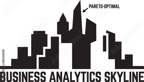 Business analytics skyline concept cityscape silhouette with pareto optimal text graphic design