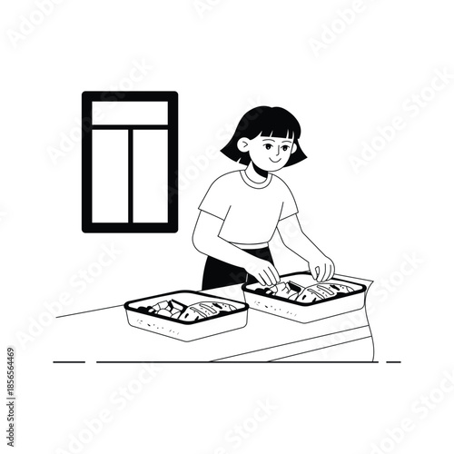 Illustration of a woman preparing healthy meal for fitness and workout diet