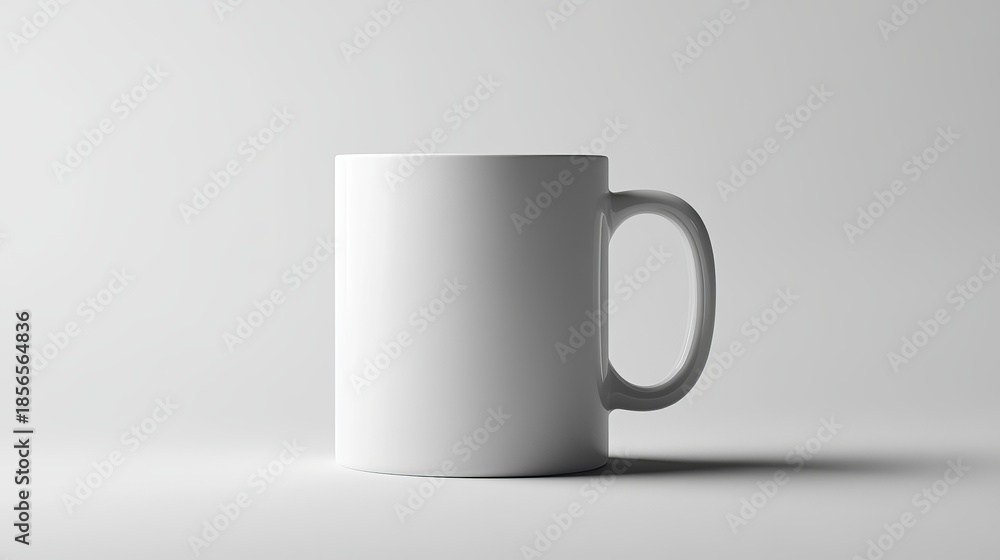 Obraz premium Minimalist White Ceramic Mug with Handle on Plain Background