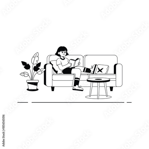 Glyph illustration of a woman resting on sofa after workout for recovery