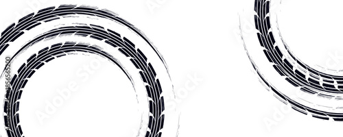 Grunge tire track, wheel braking marks. Truck, car or motorcycle tread pattern silhouette. Auto race, motorsport, speed racing design element. vector eps10