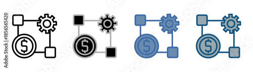 
outcomes icon set multiple style collection with box, money and gear designs