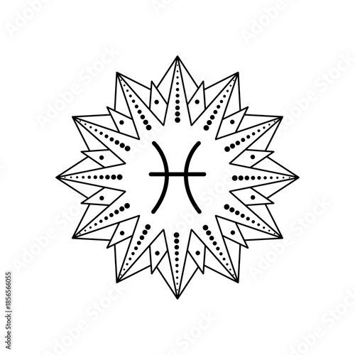 Pisces zodiac sign symbol in  line art  style on white background