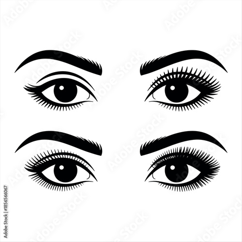 Beautiful eyes with different eyelashes and eyebrows Vector