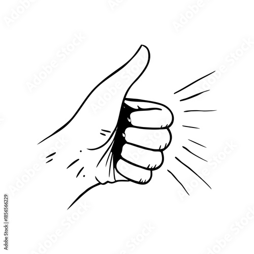 Thumb's Up: Expressing Approval and Support: This sketch of hand with the thumb extended skyward in a classic thumbs up gesture, symbolizing approval, agreement, and support.