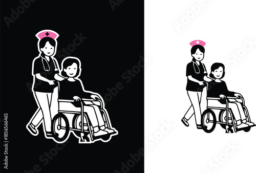 a female nurse wearing a uniform and cap with a cross symbol, representing healthcare and medical professions