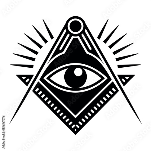 Masonic all-seeing eye symbol with pyramid and sun rays Vector