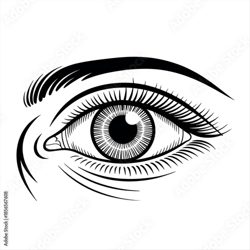 Detailed illustration of a human eye with thick eyebrow Vector
