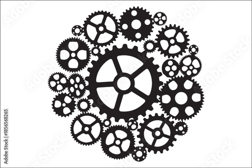 Interlocking Mechanical Gears Vector Illustration in Circular Formation
Black and White Engineering Cogs Concept for Teamwork and Industry