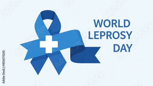 Blue ribbon with white cross for world leprosy day awareness campaign symbol