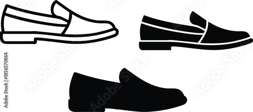 Elegant Men Slip On Loafers and Casual Formal Dress Shoes Vector Silhouette and Pictogram Icon Set.eps