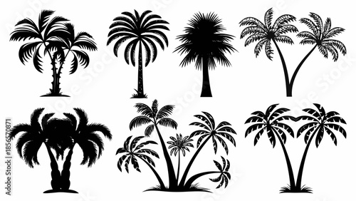 Collection of diverse palm tree silhouettes in black