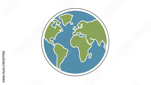 Globe icon with green landmasses and blue oceans on white background, vector illustration