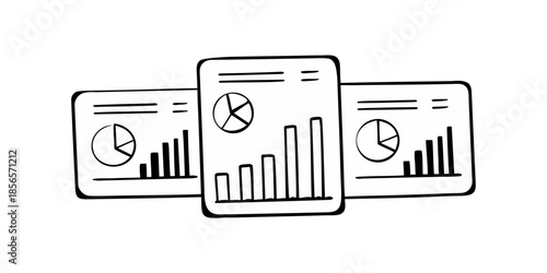 Big Data Analytics Icon with Integrated Bar and Pie Charts, Clean Outline Vector