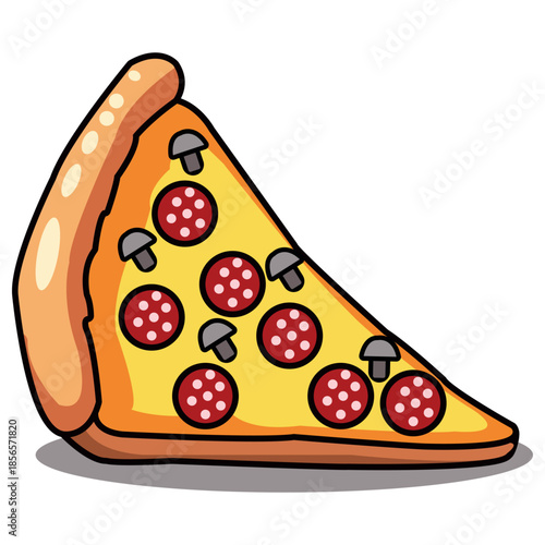 Delicious Cartoon Pizza Slice with Pepperoni and Mushrooms Perfect for Food Lovers and Party Events