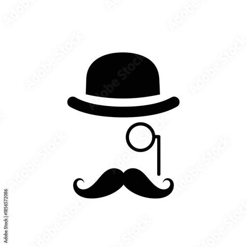 
Gentleman Icon – Classic Bowler Hat, Monocle and Mustache Symbol for Vintage & Style Design