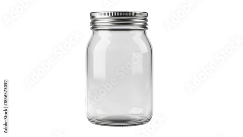 Empty glass jar with silver lid isolated on transparent background isolated on transparent background