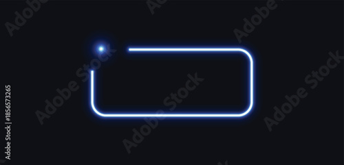 Blue Neon Rounded Rectangle Frame with Glowing Light Effect