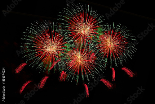 Colorful Fireworks Isolated on black sky background.