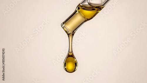 Wallpaper Mural Close-up of a golden oil droplet falling from a pipette against a soft, neutral background Torontodigital.ca