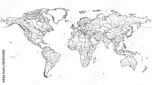 Wallpaper Mural Minimalist hand-drawn style world map ideal for education, presentations, and creative projects. Torontodigital.ca