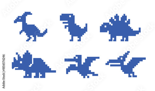Dinosaur pixel game icon offline error. Cartoon dinosaur pixel icon art.
