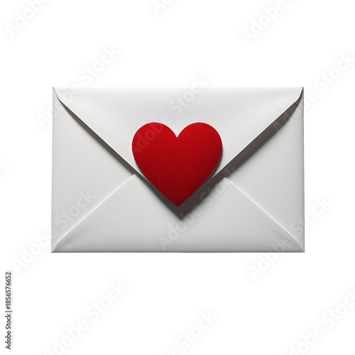 White envelope with red heart on isolated transparent background 