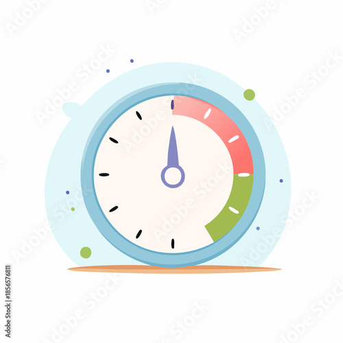 Cartoon time gauge with colorful segments, representing progress or status