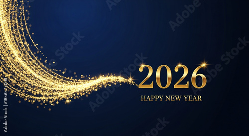 Happy New Year 2026 Golden Celebration Stock Vector . 2026 Happy New Year Background Design. Greeting Card, Banner, Poster. Vector Illustration .