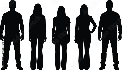 Title (Exactly 20 Words) Silhouette of young boys and girls in sports gear posing with soccer balls and basketballs for school athletics team isolated