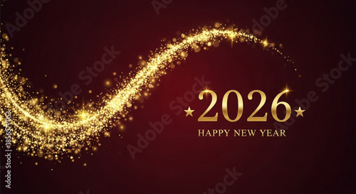 Happy New Year 2026 Golden Celebration Stock Vector . 2026 Happy New Year Background Design. Greeting Card, Banner, Poster. Vector Illustration .