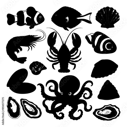 Decorative Seafood Vector Illustration Bundle for Food and Menu