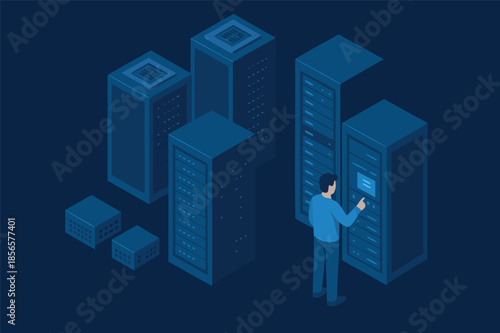 Isometric Server Data Center Illustration with IT Infrastructure