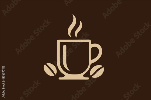 Coffee Cup Icon with Beans in Minimal Style