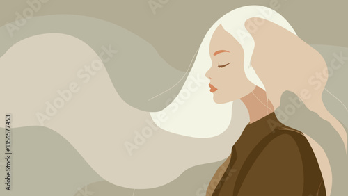 Abstract Woman Profile Illustration with Flowing Hair Shapes
