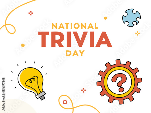 National trivia day with puzzle pieces question mark and light bulb icons