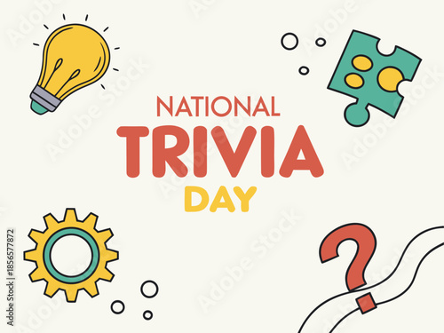 National trivia day with puzzle pieces light bulb and question marks
