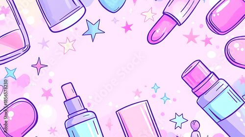 A cute cosmetic-themed background, perfect for use as a decorative backdrop or wallpaper.