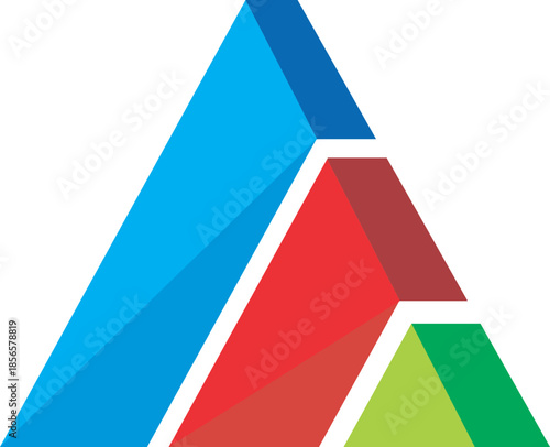  3d triangle technology atom symbol logo on red green and blue arrows