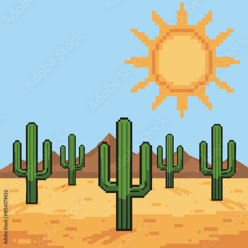 retro 8-bit cactus desert landscape