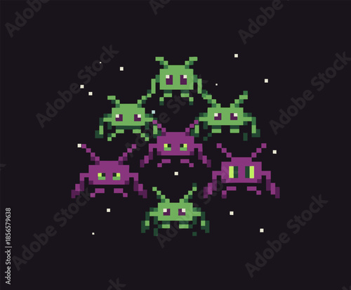 retro pixel alien invaders formation