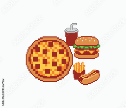 retro pixel art fast food collection