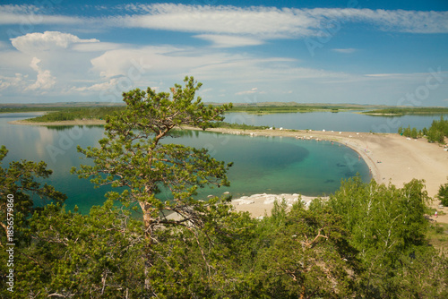 Forested mountains and warm lakes in the middle of Kazakh steppe. Borovoye (Burabay), Kazakhstan