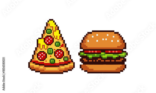 pixel art burger and pizza fast food