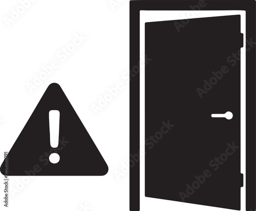 Black and white door with triangular warning sign and handle also transparent background triangle